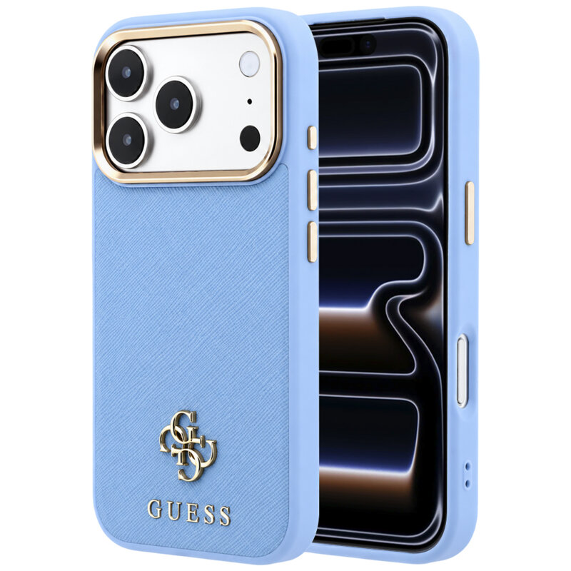 Husa Guess iPhone 17 Pro Saffiano Small 4G Classic MagSafe, bleu, GUHMP18L6PSA4DMB