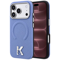 Husa iPhone 18 Pro Max Karl Lagerfeld Grained Leather Embossed Ring MagSafe, bleu, KLHMP18X6PWBKECB