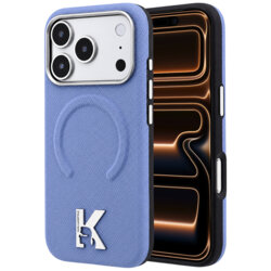 Husa iPhone 17 Pro Max Karl Lagerfeld Grained Leather Embossed Ring MagSafe, bleu, KLHMP18X6PWBKECB