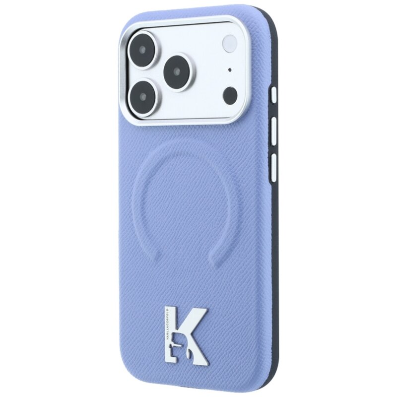 Husa iPhone 17 Pro Max Karl Lagerfeld Grained Leather Embossed Ring MagSafe, bleu, KLHMP18X6PWBKECB