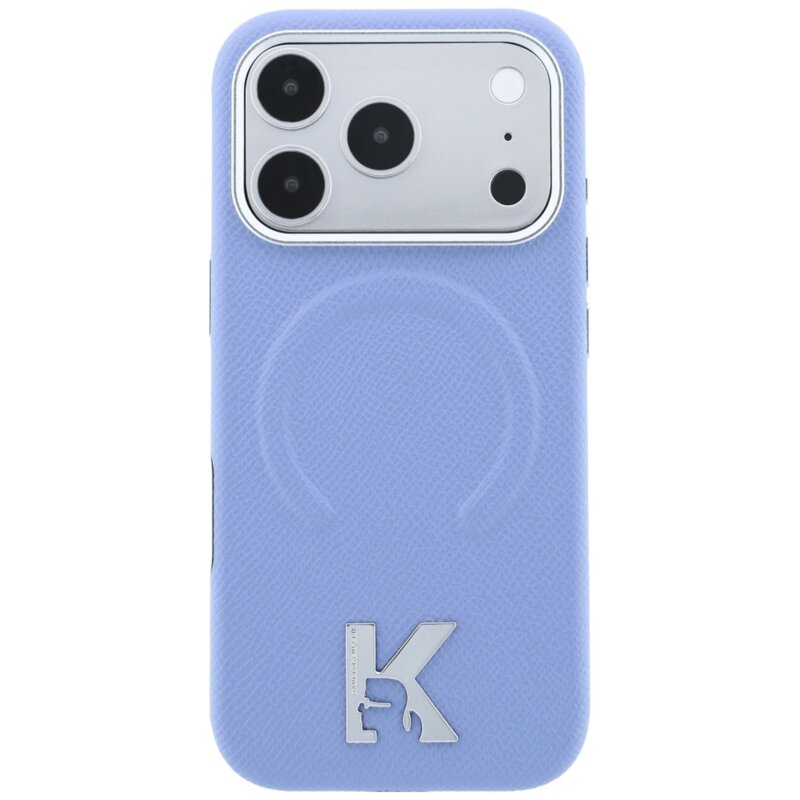 Husa iPhone 17 Pro Max Karl Lagerfeld Grained Leather Embossed Ring MagSafe, bleu, KLHMP18X6PWBKECB