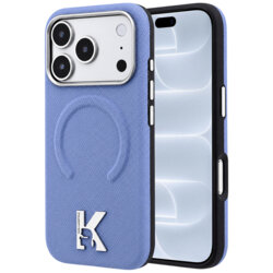 Husa iPhone 18 Pro Karl Lagerfeld Grained Leather Embossed Ring MagSafe, bleu, KLHMP18L6PWBKECB