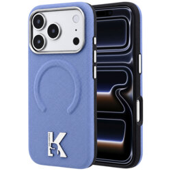 Husa iPhone 17 Pro Karl Lagerfeld Grained Leather Embossed Ring MagSafe, bleu, KLHMP18L6PWBKECB