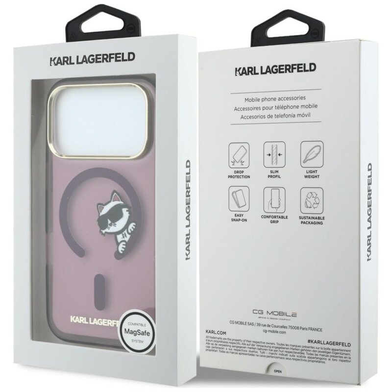 Husa iPhone 17 Pro Max Karl Lagerfeld IML Peekaboo Print Metal Frame MagSafe, bordo, KLHMP18X6HCPSCR