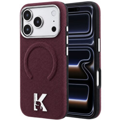 Husa iPhone 17 Pro Karl Lagerfeld Grained Leather Embossed Ring MagSafe, bordo, KLHMP18L6PWBKECR