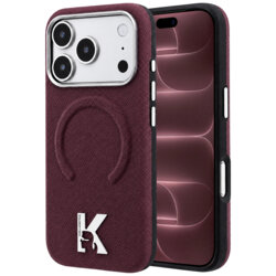 Husa iPhone 18 Pro Max Karl Lagerfeld Grained Leather Embossed Ring MagSafe, bordo, KLHMP18X6PWBKECR