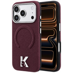 Husa iPhone 17 Pro Max Karl Lagerfeld Grained Leather Embossed Ring MagSafe, bordo, KLHMP18X6PWBKECR