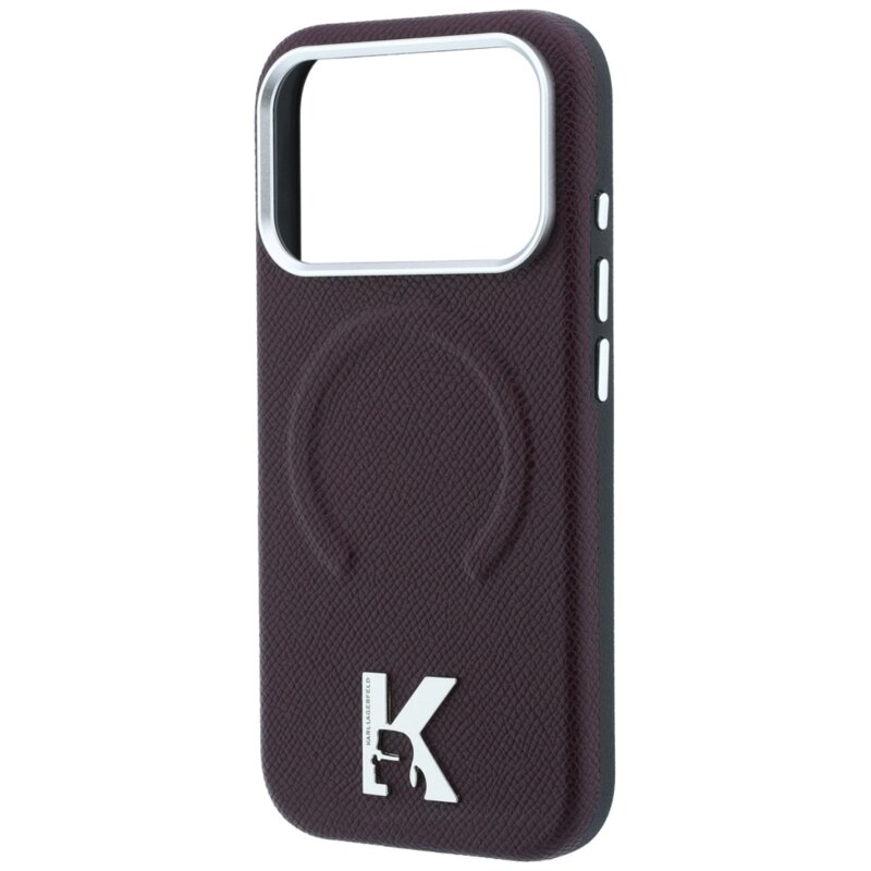 Husa iPhone 17 Pro Max Karl Lagerfeld Grained Leather Embossed Ring MagSafe, bordo, KLHMP18X6PWBKECR