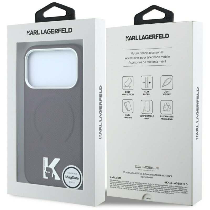 Husa iPhone 17 Pro Max Karl Lagerfeld Grained Leather Embossed Ring MagSafe, bordo, KLHMP18X6PWBKECR