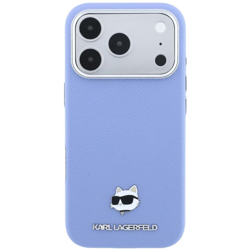 Husa iPhone 17 Pro Karl Lagerfeld Grained Leather Choupette Head MagSafe, bleu, KLHMP18L6PSCHLB
