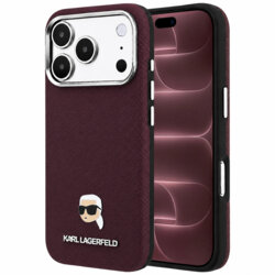 Husa iPhone 18 Pro Max Karl Lagerfeld Grained Leather KH Metal MagSafe, bordo, KLHMP18X6PSKHLR