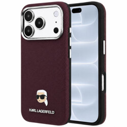 Husa iPhone 18 Pro Karl Lagerfeld Grained Leather KH Metal MagSafe, bordo, KLHMP18L6PSKHLR