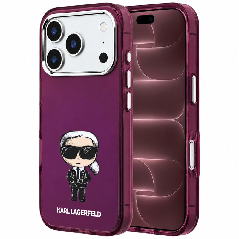 Husa iPhone 18 Pro Max Karl Lagerfeld IML Ikonik Sketch Print MagSafe, bordo, KLHMP18X6HKIKDR