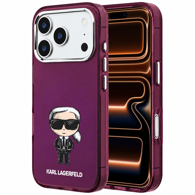 Husa iPhone 17 Pro Max Karl Lagerfeld IML Ikonik Sketch Print MagSafe, bordo, KLHMP18X6HKIKDR