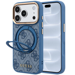 Husa Guess iPhone 18 Pro Ring Stand 360 4G Leather Classic Logo MagSafe, bleu, GUHMP18L6PS4RSCLB