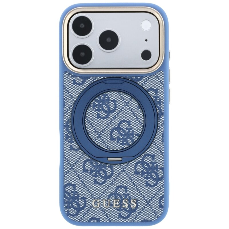 Husa Guess iPhone 17 Pro Max Ring Stand 360 4G Leather Classic Logo MagSafe, bleu, GUHMP18X6PS4RSCLB