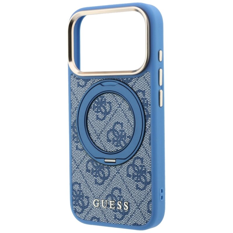 Husa Guess iPhone 17 Pro Max Ring Stand 360 4G Leather Classic Logo MagSafe, bleu, GUHMP18X6PS4RSCLB