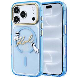 Husa iPhone 18 Pro Karl Lagerfeld IML Karl Script Logo MagSafe, bleu, KLHMP18L5HKSCAL