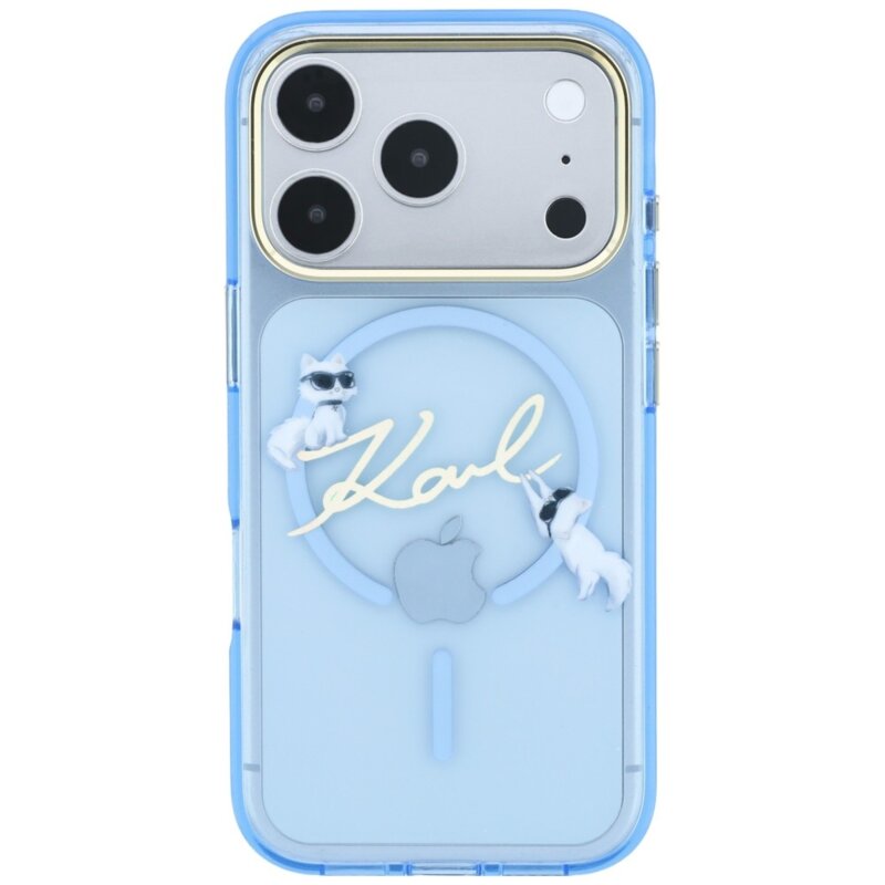 Husa iPhone 17 Pro Karl Lagerfeld IML Karl Script Logo MagSafe, bleu, KLHMP18L5HKSCAL