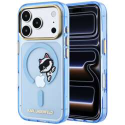 Husa iPhone 17 Pro Karl Lagerfeld IML Peekaboo Print Metal Frame MagSafe, bleu, KLHMP18L6HCPSCB