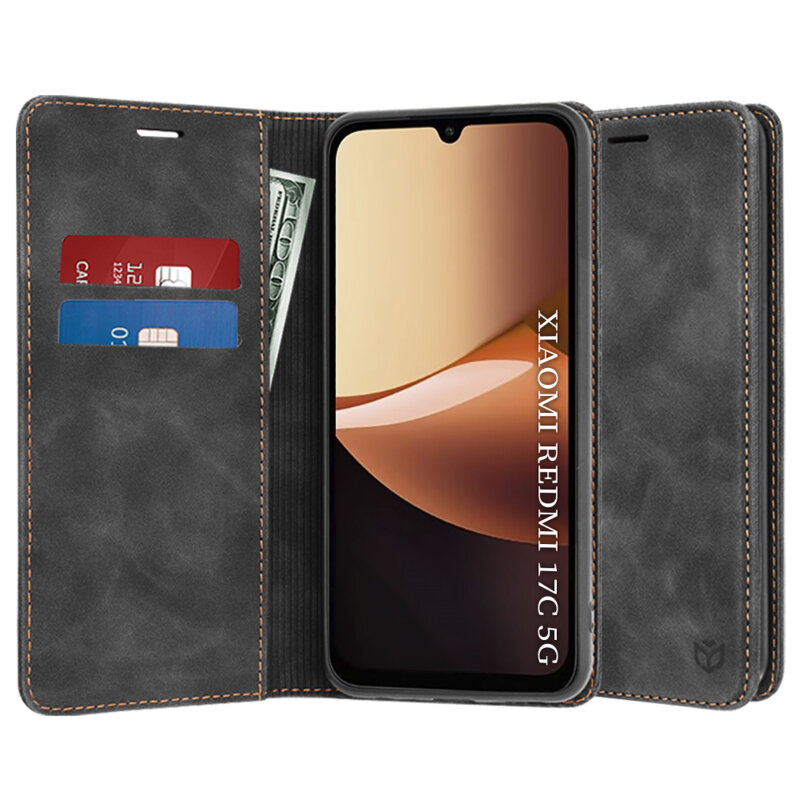 Husa piele Xiaomi Redmi 17C 5G Techsuit Confy Cover, negru