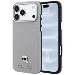 Husa iPhone 18 Pro Karl Lagerfeld Grained Leather KH Metal MagSafe, gri, KLHMP18L6PSKHLG