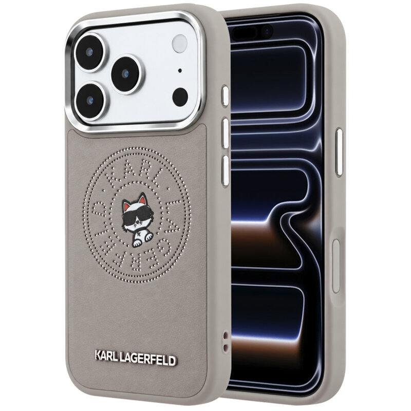 Husa iPhone 17 Pro Karl Lagerfeld Leather Point and C Sketch MagSafe, gri, KLHMP18L6PCCPRG