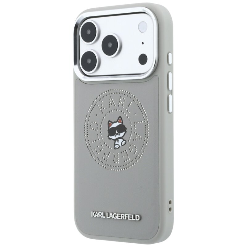Husa iPhone 17 Pro Karl Lagerfeld Leather Point and C Sketch MagSafe, gri, KLHMP18L6PCCPRG