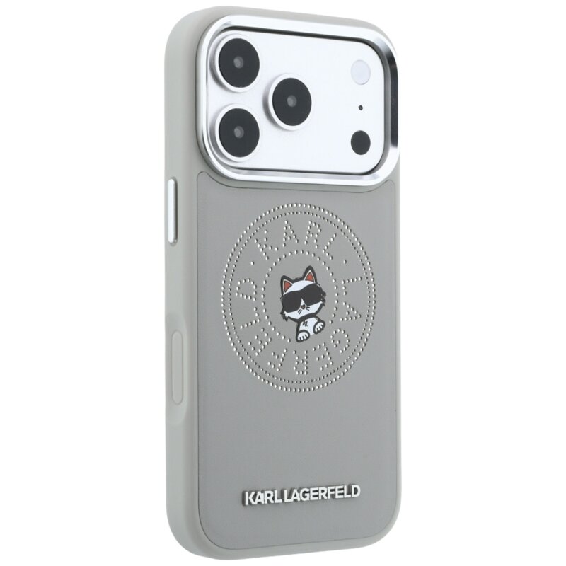 Husa iPhone 17 Pro Karl Lagerfeld Leather Point and C Sketch MagSafe, gri, KLHMP18L6PCCPRG