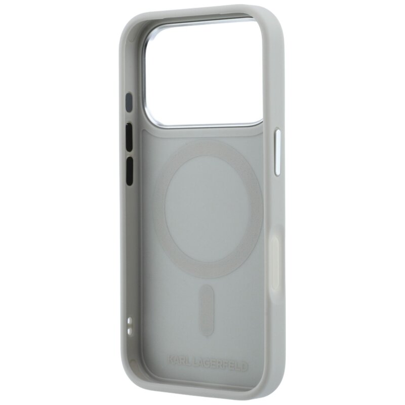Husa iPhone 17 Pro Karl Lagerfeld Leather Point and C Sketch MagSafe, gri, KLHMP18L6PCCPRG