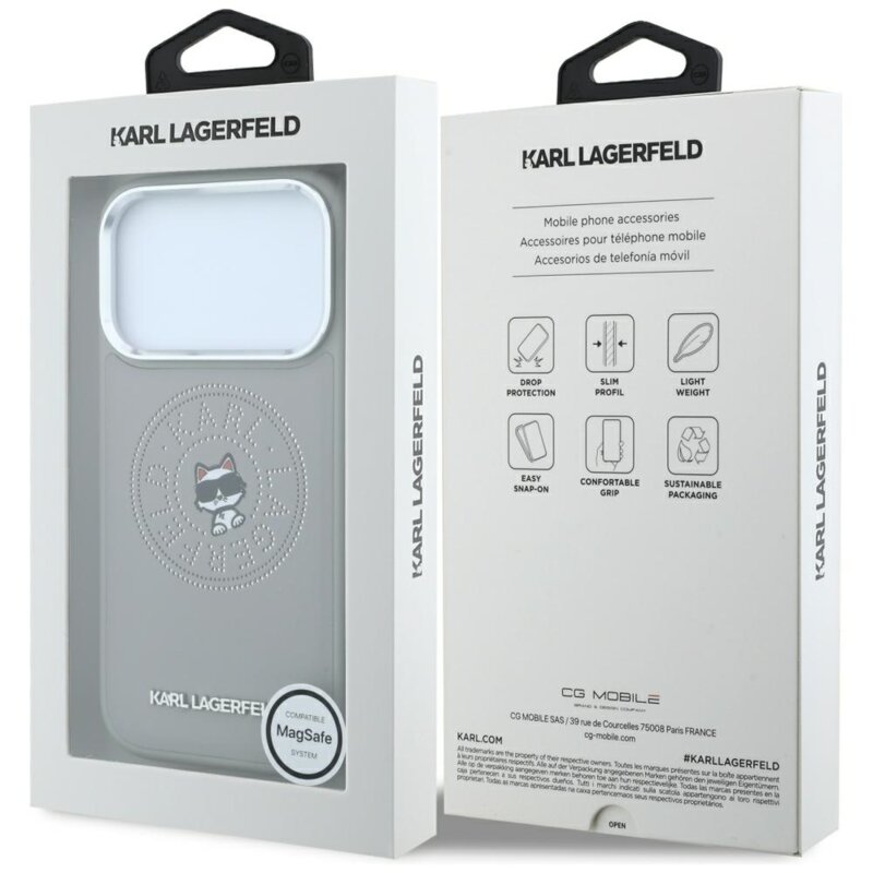 Husa iPhone 17 Pro Karl Lagerfeld Leather Point and C Sketch MagSafe, gri, KLHMP18L6PCCPRG
