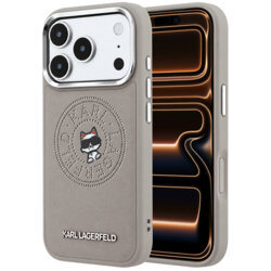 Husa iPhone 17 Pro Max Karl Lagerfeld Leather Point and C Sketch MagSafe, gri, KLHMP18X6PCCPRG