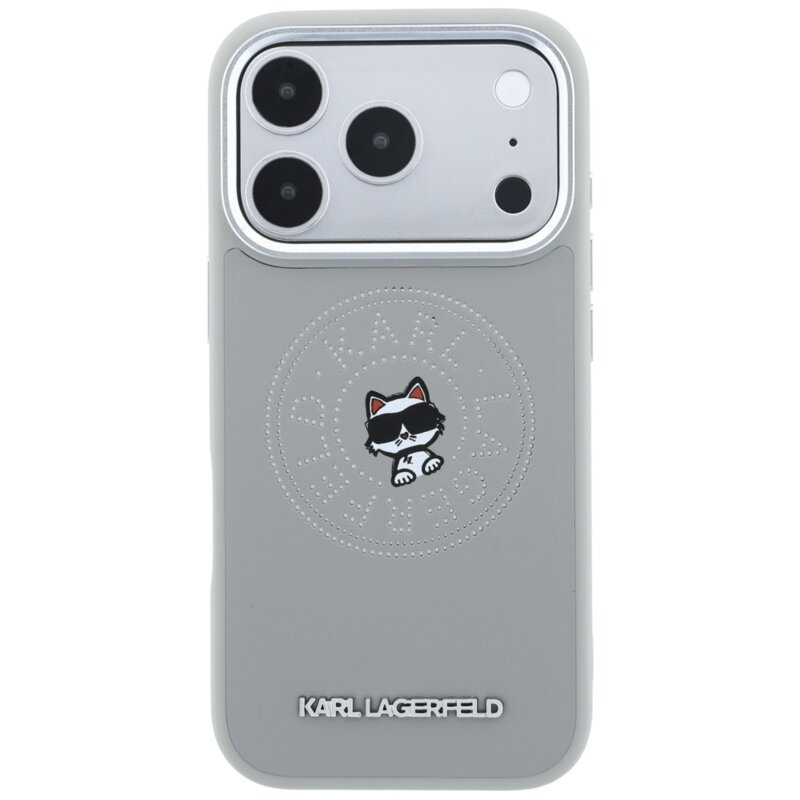 Husa iPhone 17 Pro Max Karl Lagerfeld Leather Point and C Sketch MagSafe, gri, KLHMP18X6PCCPRG