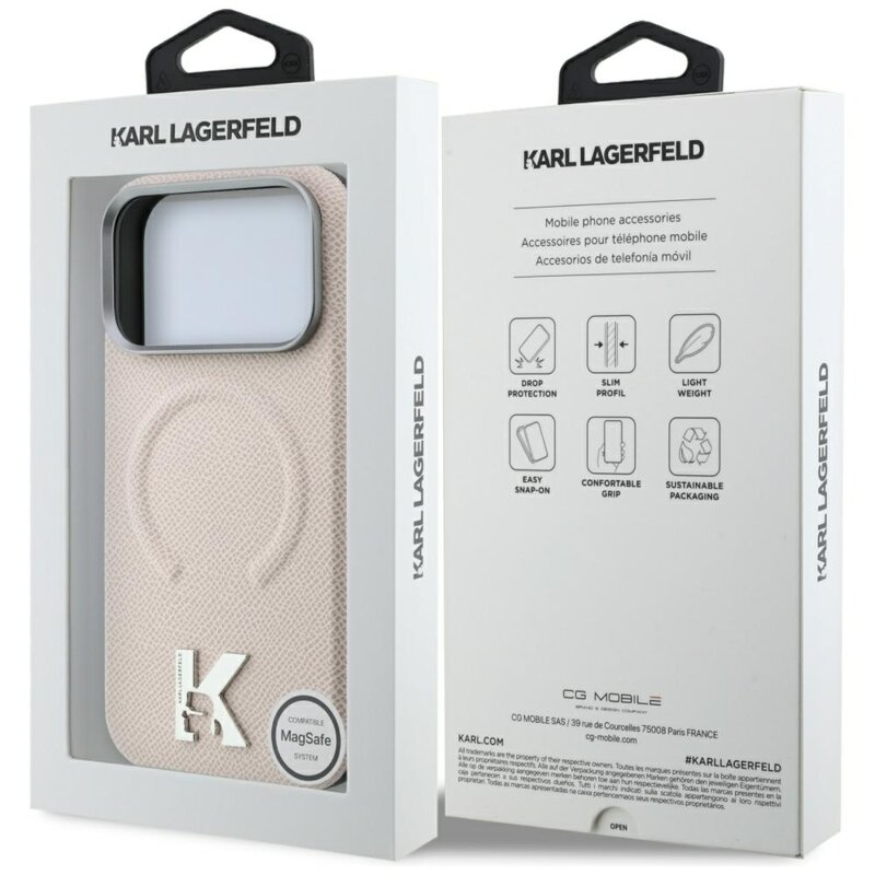 Husa iPhone 17 Pro Karl Lagerfeld Grained Leather MagSafe, bej, KLHMP18L6PWBKECE