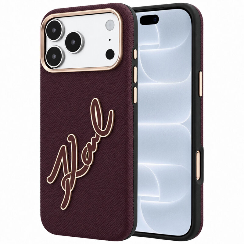 Husa iPhone 18 Pro Karl Lagerfeld Smooth Leather Big Resin Signature Logo, bordo, KLHCP18L6PFCKSRR