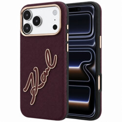 Husa iPhone 17 Pro Karl Lagerfeld Smooth Leather Big Resin Signature Logo, bordo, KLHCP18L6PFCKSRR