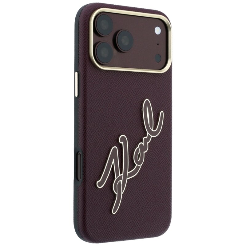 Husa iPhone 17 Pro Karl Lagerfeld Smooth Leather Big Resin Signature Logo, bordo, KLHCP18L6PFCKSRR