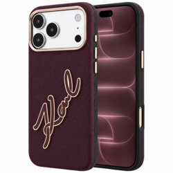 Husa iPhone 18 Pro Max Karl Lagerfeld Smooth Leather Big Resin Signature Logo, bordo, KLHCP18X6PFCKSRR