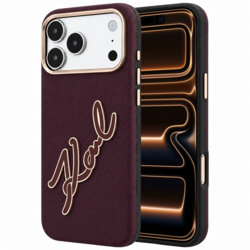Husa iPhone 17 Pro Max Karl Lagerfeld Smooth Leather Big Resin Signature Logo, bordo, KLHCP18X6PFCKSRR
