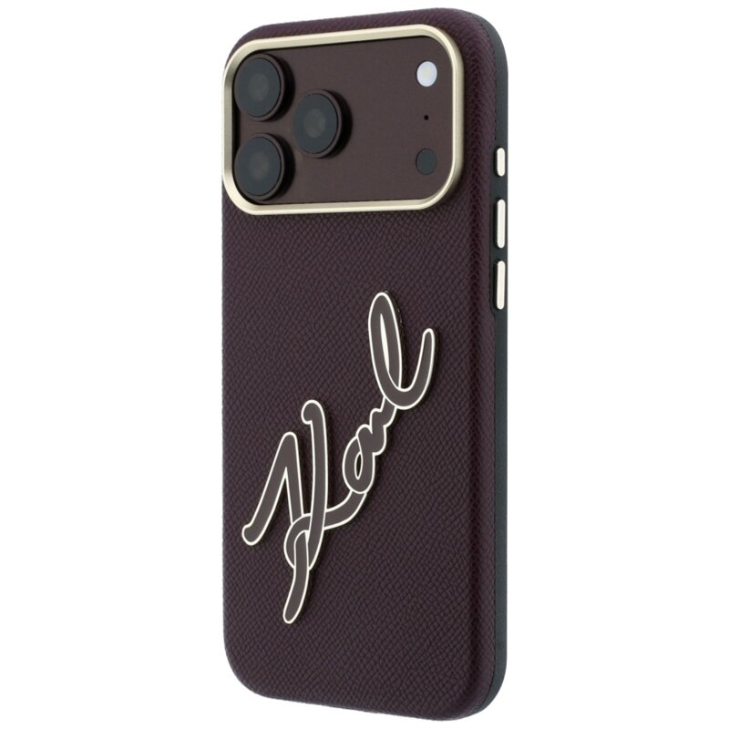 Husa iPhone 17 Pro Max Karl Lagerfeld Smooth Leather Big Resin Signature Logo, bordo, KLHCP18X6PFCKSRR