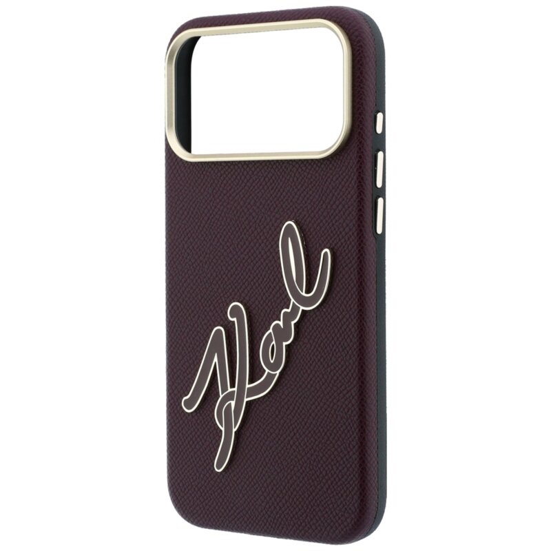 Husa iPhone 17 Pro Max Karl Lagerfeld Smooth Leather Big Resin Signature Logo, bordo, KLHCP18X6PFCKSRR