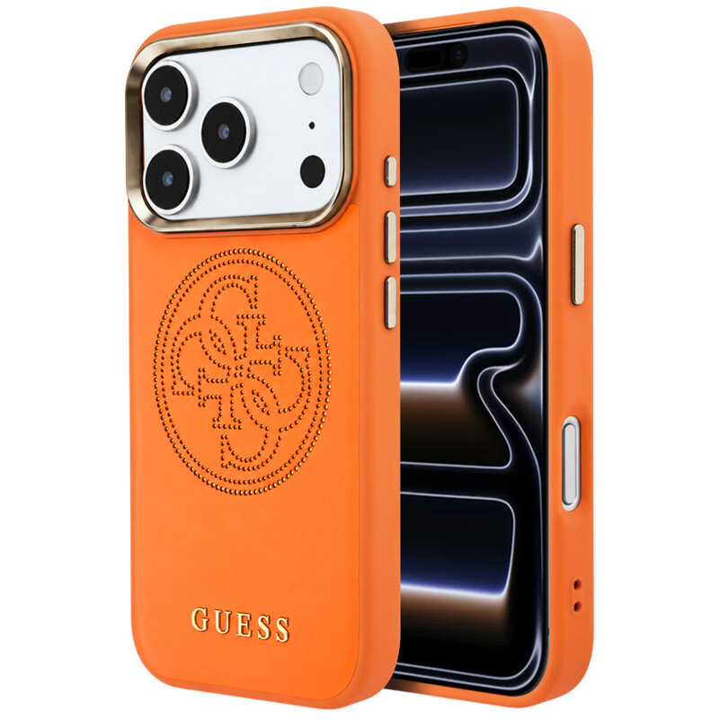 Husa iPhone 17 Pro Guess Leather Perforated 4G MagSafe, oranj, GUHMP18L5PG4SRGO