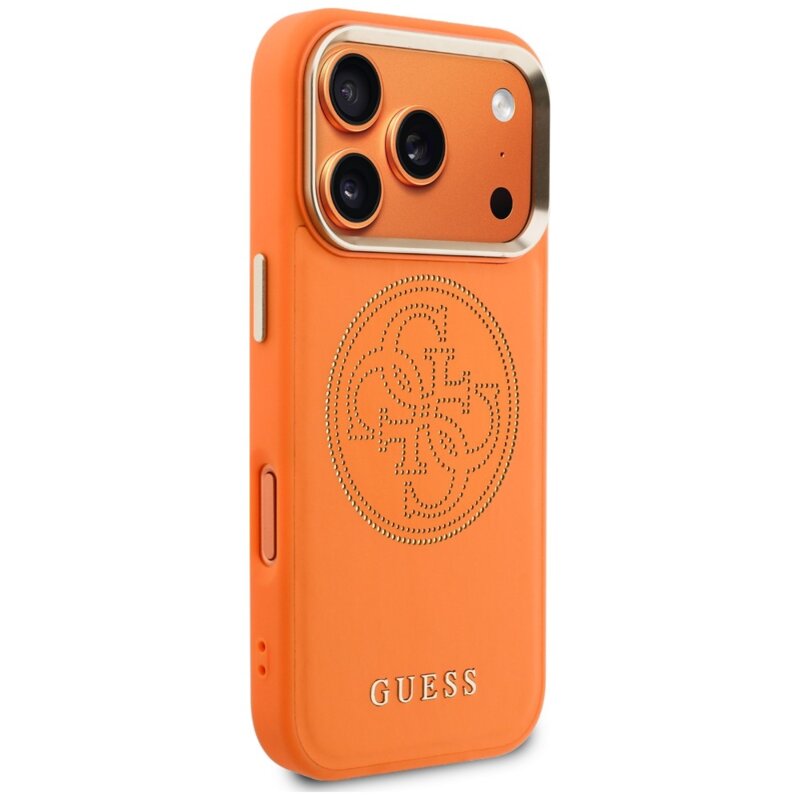 Husa iPhone 17 Pro Guess Leather Perforated 4G MagSafe, oranj, GUHMP18L5PG4SRGO