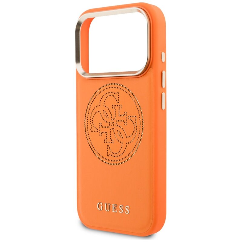 Husa iPhone 17 Pro Guess Leather Perforated 4G MagSafe, oranj, GUHMP18L5PG4SRGO