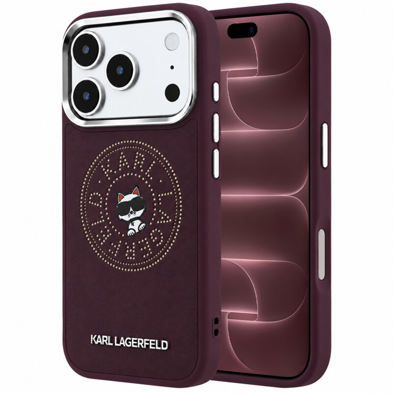 Husa iPhone 18 Pro Max Karl Lagerfeld Leather Point and C Sketch MagSafe, bordo, KLHMP18X6PCCPRR