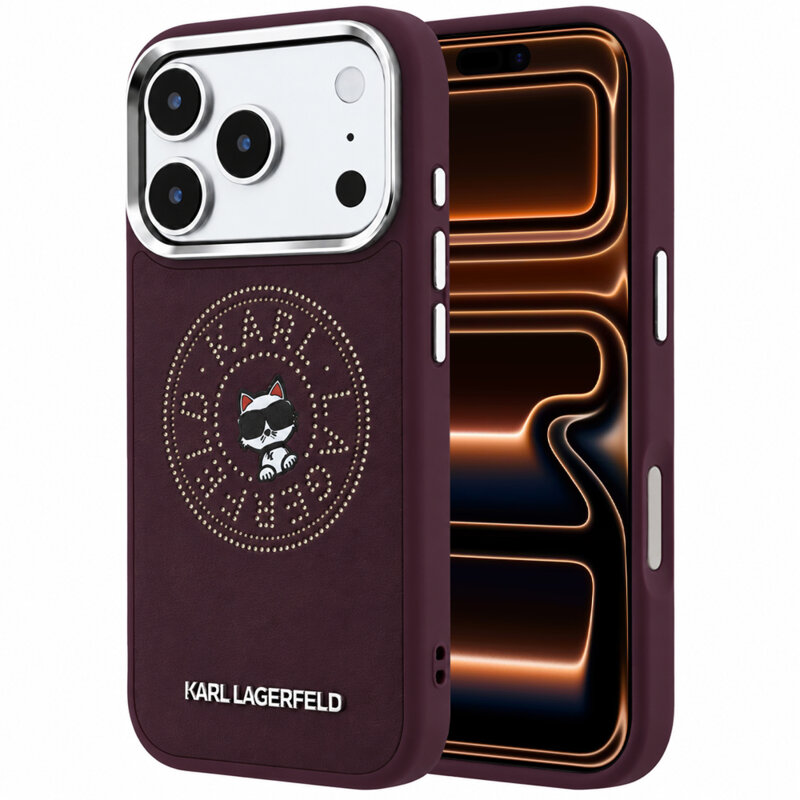 Husa iPhone 17 Pro Max Karl Lagerfeld Leather Point and C Sketch MagSafe, bordo, KLHMP18X6PCCPRR