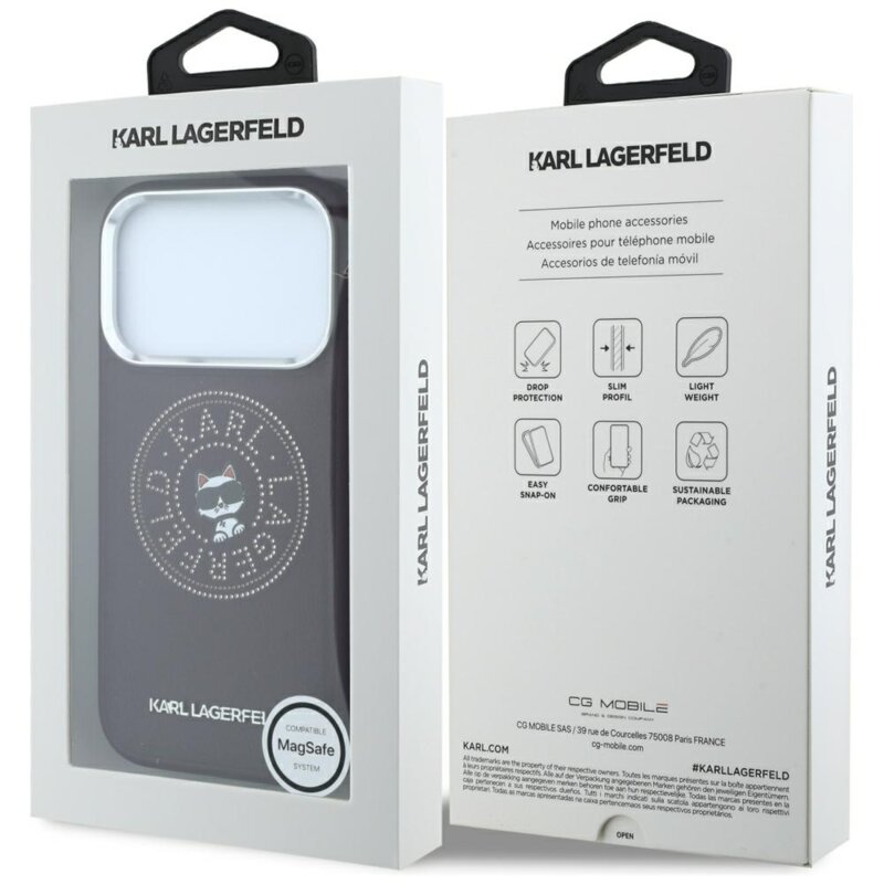 Husa iPhone 17 Pro Max Karl Lagerfeld Leather Point and C Sketch MagSafe, bordo, KLHMP18X6PCCPRR