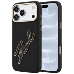 Husa iPhone 18 Pro Karl Lagerfeld Smooth Leather Big Resin Signature Logo, negru, KLHCP18L6PFCKSRK
