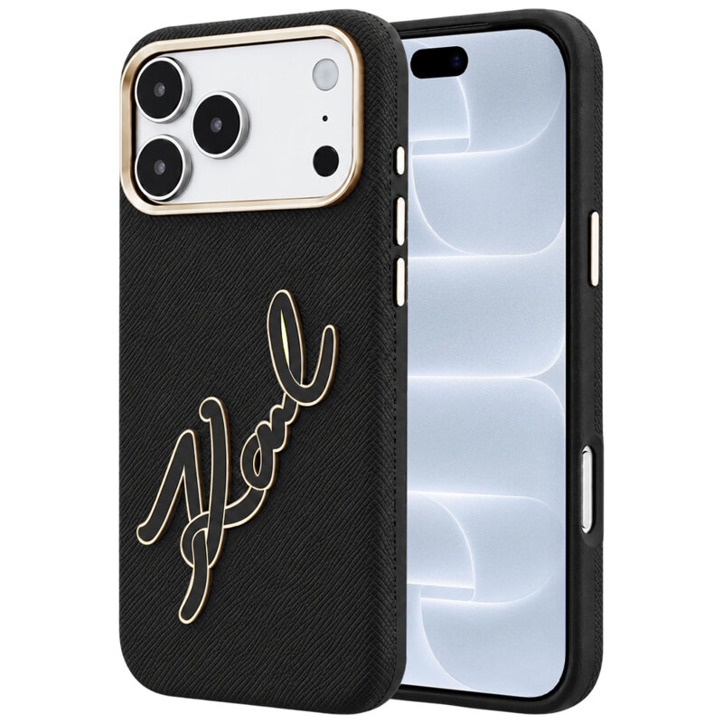 Husa iPhone 18 Pro Karl Lagerfeld Smooth Leather Big Resin Signature Logo, negru, KLHCP18L6PFCKSRK