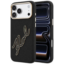 Husa iPhone 17 Pro Karl Lagerfeld Smooth Leather Big Resin Signature Logo, negru, KLHCP18L6PFCKSRK